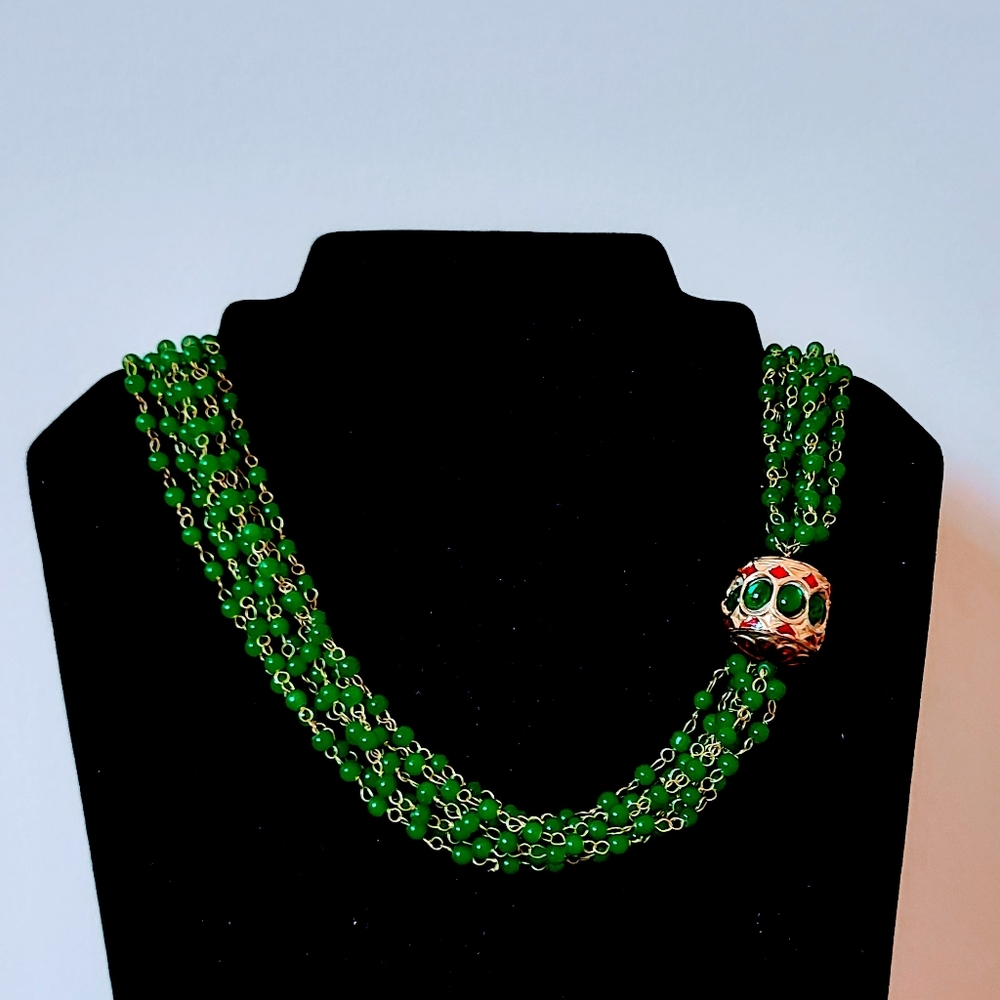 Multistrand Green Beads Necklace